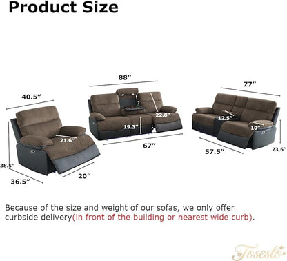 Toseslo Power Recliner Loveseat Set, Fabric Reclining Sofa Sectional Couch, 2 Seater Reclining Couches, Living Room Furniture Sets, Reclining Sofa with Cup Holders/Storage Console for House