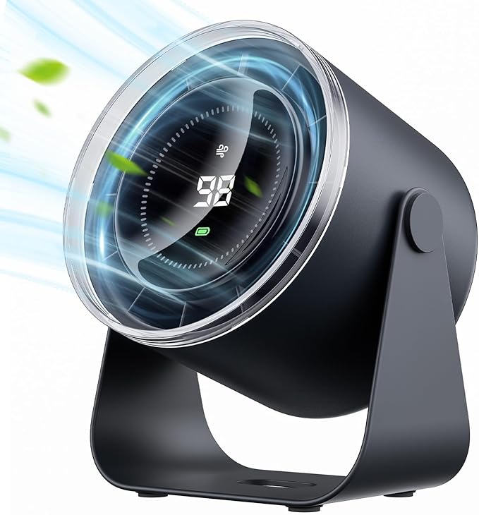 WSKEN Desk Fan with Battery Operated, Quiet Digital Display Portable Fan
