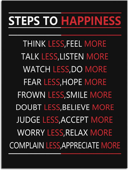 Steps For Happiness Motivational Wall Art for Office Inspiration Poster Inspirational Canvas Painting Prints Wall Pictures for Living Room Home Decor Framed Artwork [18''W x 24''H]