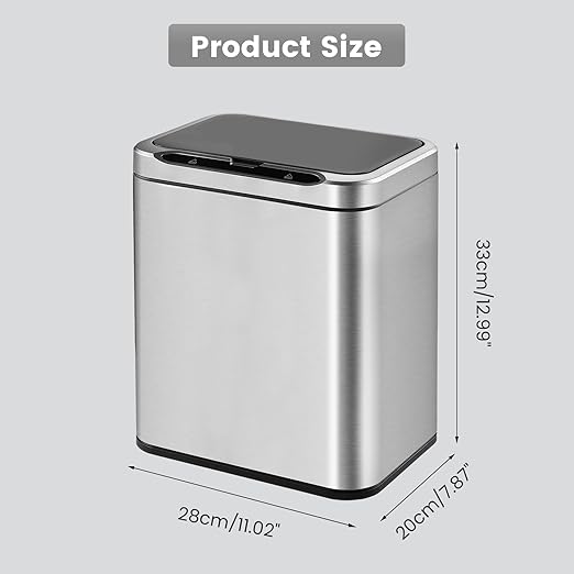 ELPHECO Stainless Steel Office Trash Can Motion Sensor Garbage Can Touchless