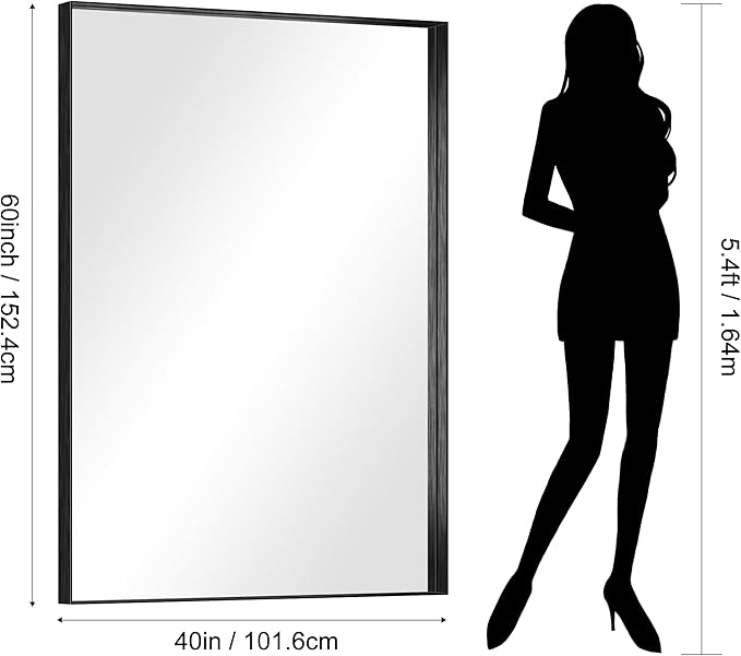 CIRCUMI Black Bathroom Mirror, Brushed Finish, Tempered Glass, Large Mirror