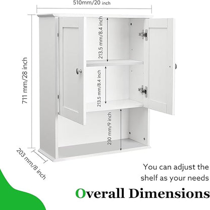 Bathroom Cabinet Wall Mounted Over Toilet Storage Cabinet 20x28 Inch White Wood