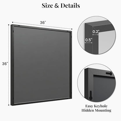 36''x36'' Large Black Square Mirror, Matte Metal Framed Bathroom Vanity Mirror