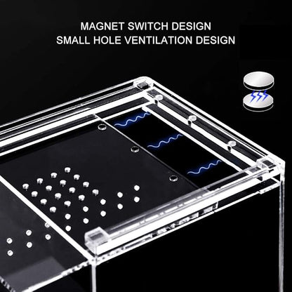 NANEEZOO Magnetic Acrylic Reptile Cage, 6"x6"x9" Tall Enclosure Transparent Reptile Breeding Box Terrarium Tank for Tarantula Scorpion Sling Isopods Invertebrates Insect Mantis