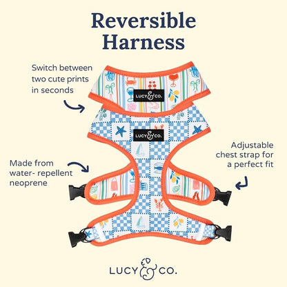 Lucy & Co. Sunny in Sicily Reversible Dog Harness, Adjustable Comfort Fit with Dual Leash Attachments, Medium