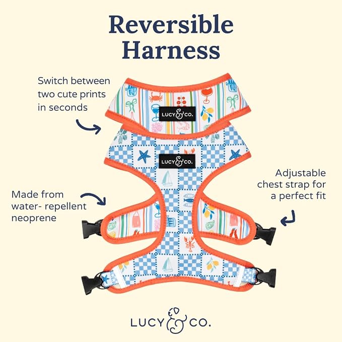Lucy & Co. Sunny in Sicily Reversible Dog Harness, Adjustable Comfort Fit with Dual Leash Attachments, X-Large