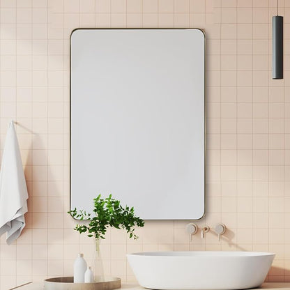 ANDY STAR Gold Bathroom Mirror for Wall, 20x28” Brushed Brass Metal Rounded