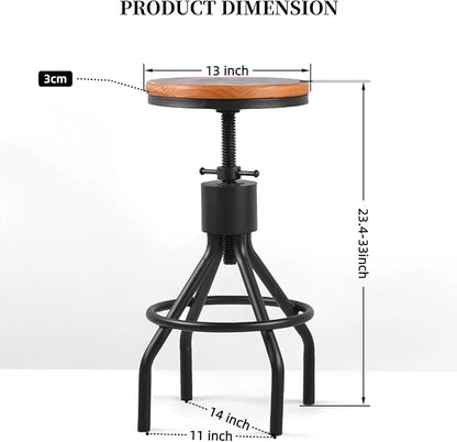 Industrial Bar Stool-Set of 2-Swivel Counter Coffee Chair-Extra Pub Height Adjustable 22-33 inch