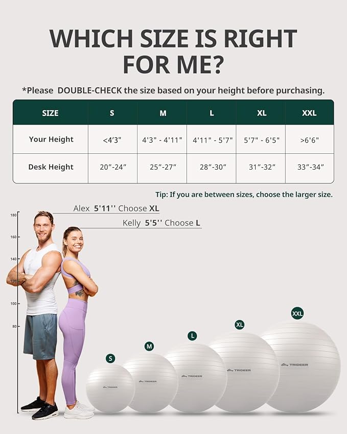 Trideer Exercise Ball for Yoga, Pilates & Fitness – Stability Ball Equipment