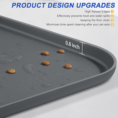 SMILOOL Waterproof Silicone Pet Food Mat with Raised Edge for Dog & Cat | 22" x 14" Non-Slip Pet Feeding Mats with Lip for Food & Water Bowl, Food Grade, Easy Cleaning, Dark Gray
