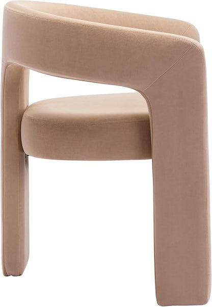 DAYALANE Modern Barrel Dining Chair, Upholstered Accent Kitchen Chair with Arms Comfy Velvet Side Chair for Living Room/Home Office/Reception, Khaki