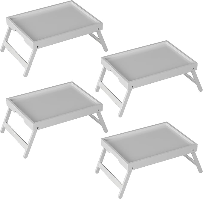 Youpehom Bed Tray Table with Folding Legs, Bamboo Breakfast in Bed for Kitchen Serving Tray, Sofa, Eating, Used As Laptop Desk Snack Tray (4 Pack, White Color)