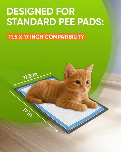 Dog Pee Pad Holder Tray Fits for 11.5” x 17” Pee Pads - 1 Pack - Grey | Corner Lock Holes, Raised Edges, Non-Spill, Easy to Clean Silicone Dog Potty Tray Holder, For Indoor Floor Protection