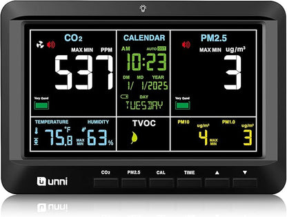 Air Quality Monitor Indoor 7" Display + Alerts, CO2 Monitor PM2.5 PM1.0 PM10