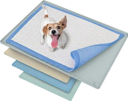 Dog Pee Pad Holder Tray Fits for 30” x 23” Pee Pads - 1 Pack - Sky Grey | Corner Lock Holes, Raised Edges, Non-Spill, Easy to Clean Silicone Dog Potty Tray Holder, For Indoor Floor Protection