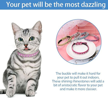 Cat Collar Rhinestone Bling Cute Cat Collars Accessories for Pet Collars Adjustable Ideal for Girl Cats Male Cats(Pink)
