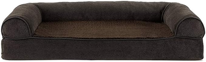 FurHaven Soft, Orthopedic Foam Sofa Dog Bed with Washable & Removable Cover - Sherpa/Chenille - Coffee, Dogs Up to 35 lbs - Medium