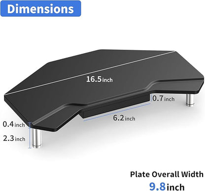 AFOOYO Monitor Stand Riser Black,Plane Wing-Shaped Sturdy Computer Stand Ergonomic Desk Organizer Riser Wood Monitor Stand with Drawer for Laptop, Computer,16.5 Inch