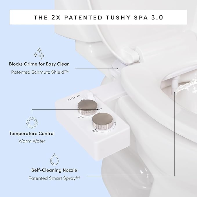 TUSHY Spa Self-Cleaning Warm Water Toilet Bidet Attachment. Adjustable Nozzle