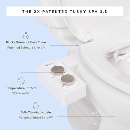 TUSHY Spa Self-Cleaning Warm Water Toilet Bidet Attachment. Adjustable Nozzle
