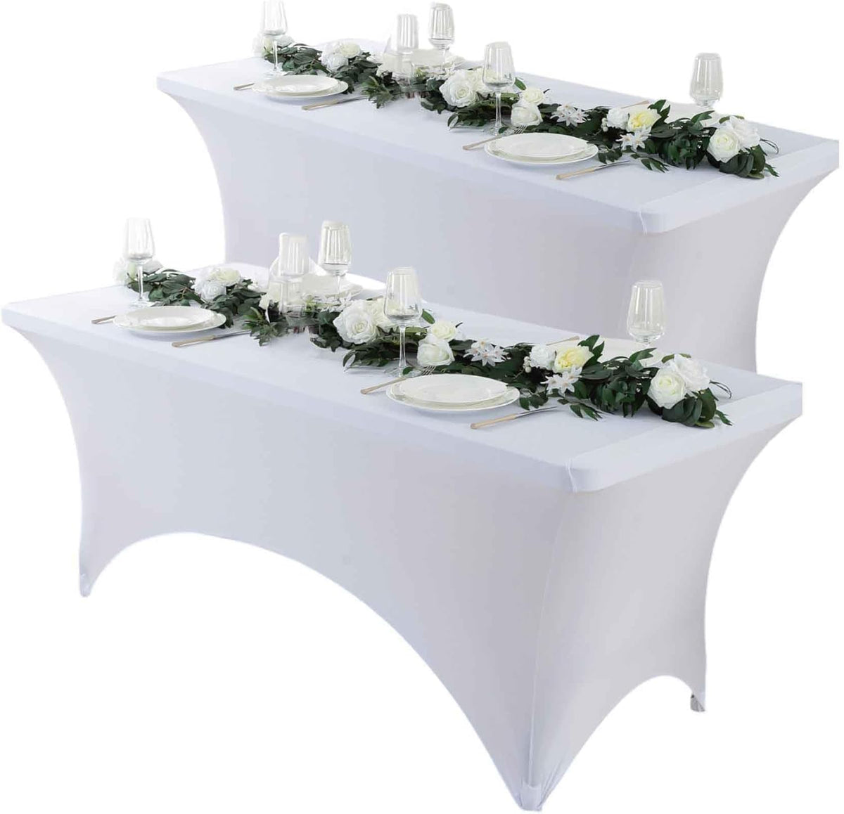 Craft And Party 2 Pack 4ft White Spandex Tablecloth – Fitted Stretch Cover – Universal Fit for Folding Tables – Wrinkle-Free, Washable – Ideal for Parties, Weddings, Events