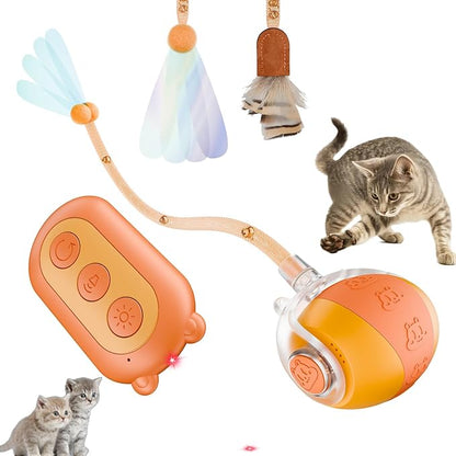 New Fi Smart Interactive Cat Toy Ball with Remote Control & Sound | Motion-Activated Automatic Cat Toy with 2 Elastic Tails, Red Dot & Find Function for Indoor Cats & Kittens