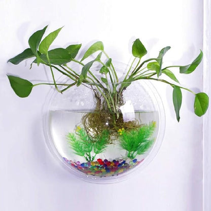 Aquarium Wall Mounted Plant Bowl - 6 Inch Round Acrylic Betta Fish Tank, Hanging Bubble Vase for Plant Propagation & Home Office Wall Decorations