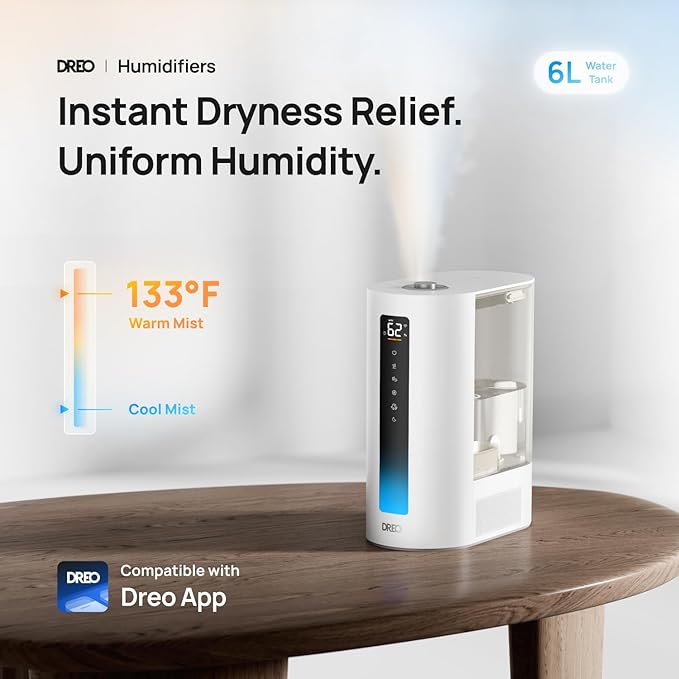 DREO 6L Humidifiers for Bedroom, Smart Warm & Cool Mist for Large Room