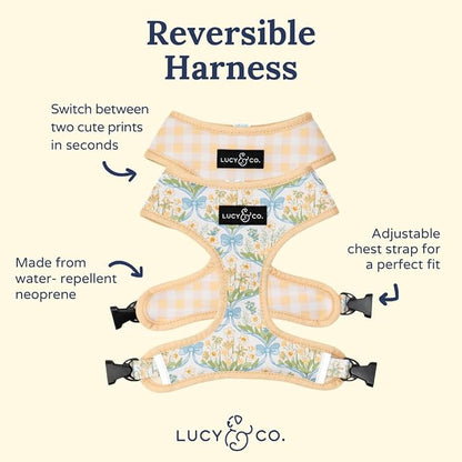 Lucy & Co. Reversible Dog Harness - Water-Repellent Neoprene, Dual-Print Design, Easy Swap Style, Adjustable Comfort Fit - Sunshine Daffodils Reversible Harness - X-Small