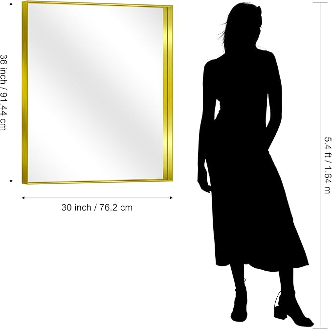 CIRCUMI Gold Bathroom Mirror, Brushed Finish, Tempered Glass, Mirror