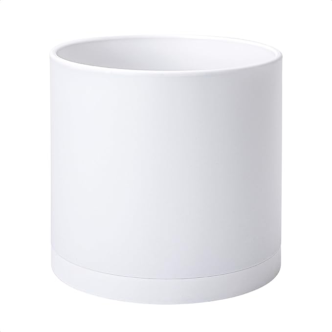 D'vine Dev 12 Inch Plastic Planter Pots for Plant Pot with Drainage Hole and Seamless Saucers, White Color, 74-X-A-3