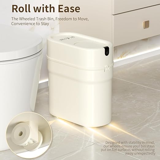MRBIN Slim Pull Out Automatic Bagging Bathroom Trash Can, 10L/2.6gal Touchless