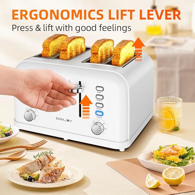 White Toaster 4 Slice, Dual Independent Controls, Extra Wide Slot Toasters