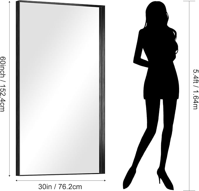 CIRCUMI Black Bathroom Mirror, Brushed Finish, Tempered Glass, Large Mirror