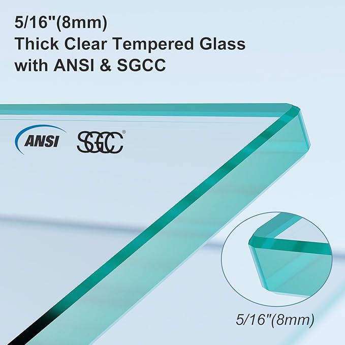 Bathbliss 36" W x 76" H Frameless Shower Glass Panel, 8mm Clear Tempered Glass