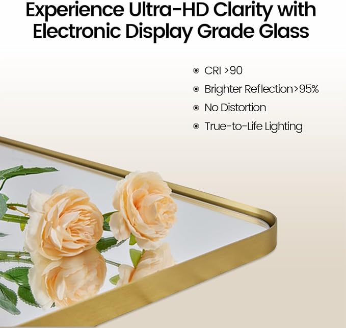 ANDY STAR Gold Bathroom Mirror for Wall, 20x28” Brushed Brass Metal Rounded