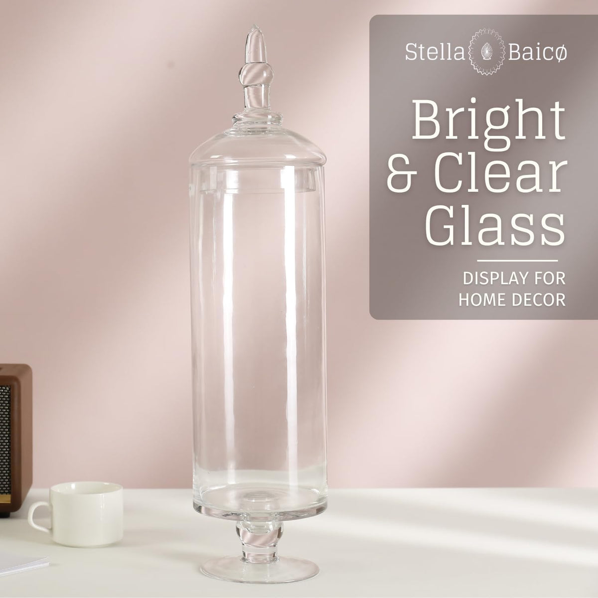 Large Glass Apothecary Jars with Lids, Tall Glass Canister, Candy Jar for Candy Buffet, Classic Footed Decorative Jars for Wedding and Party (Height: 20", Diameter: 5.5")