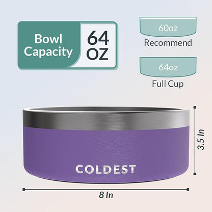 Coldest Dog Bowl - Anti Rust Metal, Non Slip, 3 Layers Insulated Stainless Steel Dog Bowls - Spill Proof & Heavy Duty - Water Bowl for Dogs, Cats & Pets, Dish Washer Safe (64 oz, Galaxy Purple)