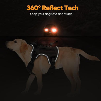 Heavy-Duty Tactical Dog Harness for Large Dogs, No Pull Adjustable Reflective Pet Vest with Molle System, K9 Military-Grade Control for Service Training, Outdoor & 10+ Breeds, Black, XX-Large