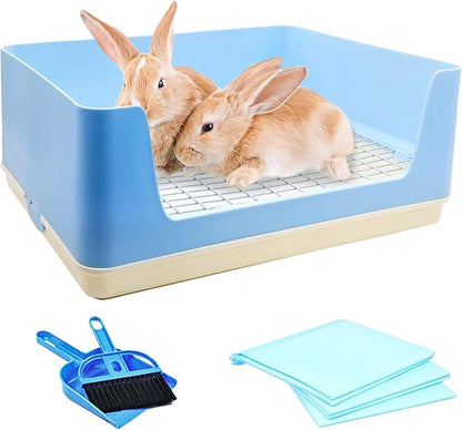 VCEPJH Extra Large Rabbit Litter Box with Tray,Plastic Bunny Litter Pan Corner Small Animal Toilet Pet Potty Trainerfor Adult Guinea Pigs Chinchillas Ferrets Galesaurs (Blue)