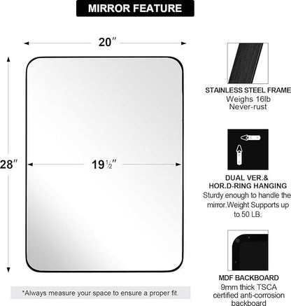 ANDY STAR Wall Mirror for Bathroom, 20”x28” Black Bathroom Mirror, Rounded