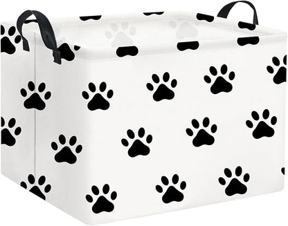 HIYAGON Dog toy Basket Dog Toy Bin Cute Toy Storage Basket Organizer Box Kids Gift Basket Empty Rectangular Room Decor for Home(Paw)