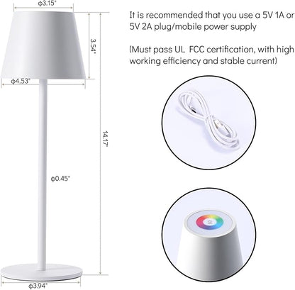 Maksone 2 Pack RGB Cordless Table Lamp, 6600mWh Rechargeable Battery Desk Lamp, 3000K Stepless Dimming and Led Color Changing Night Light, IP54 Waterproof Outdoor Portable Lamp for Patio (White)
