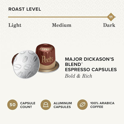 Peet's Coffee, Dark Roast Espresso Capsules, Compatible
