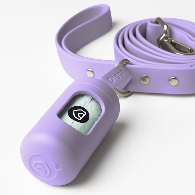 DIGGS Dog Poop Bag Dispenser for Leash - Premium Dog Waste Bag Holder with Easy One-Hand Dispensing (Lilac)