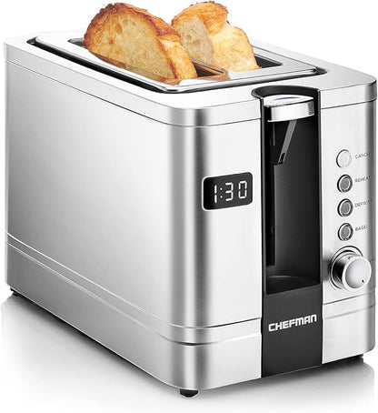 Chefman 2-Slice Digital Toaster, Stainless Steel, Extra-Wide Slots