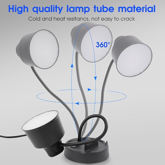 Energetic LED Desk Lamp with Phone Holder, Table Lamp with AC Outlet, Adjustable Flexible Gooseneck, 4000K, Eye-Care Reading Light for Bedroom, Study, Computer Desk, Living Room, Home Office, Black
