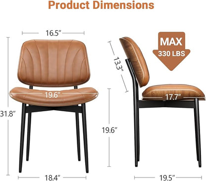 YaFiti Dining Chairs Set of 4, Dining Room and Kitchen Chairs, Mid Century Modern Accent Chair, Upholstered PU Leather Chairs for Vanity with Walnut Bentwood and Metal Legs, Light Tan