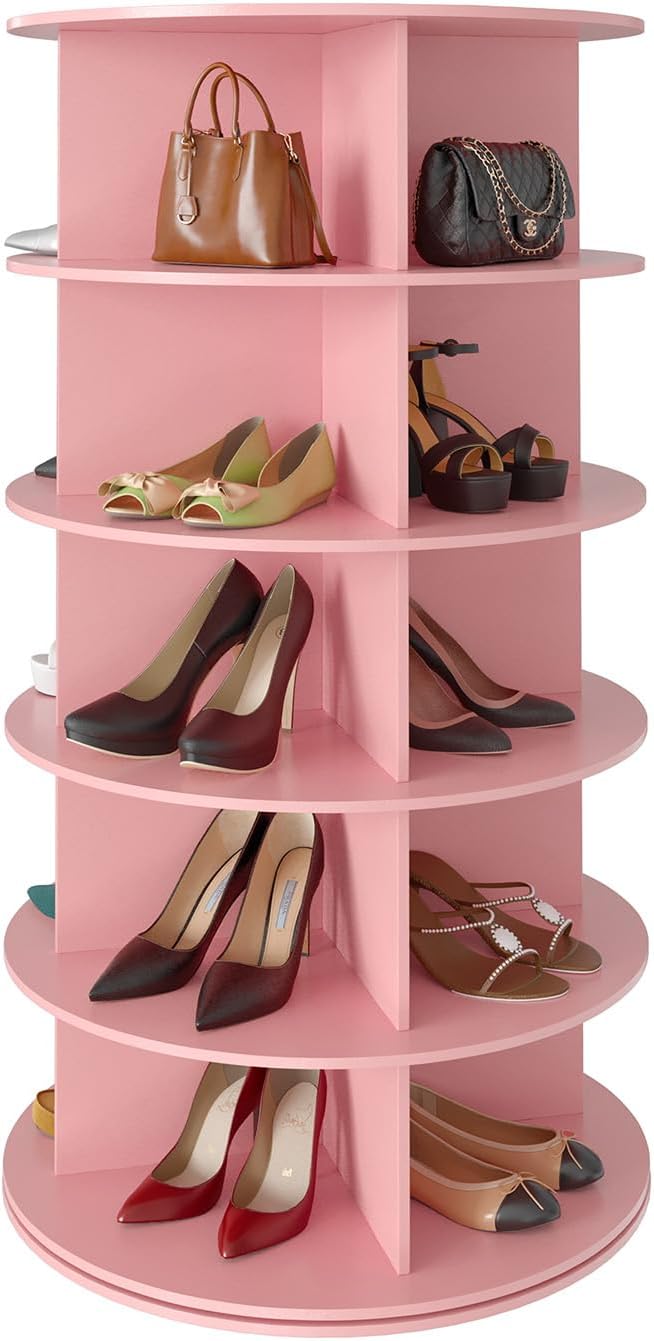 SpaceAid 5 Tier Rotating Shoe Rack Tower, Spinning Shoe Display Lazy Susan