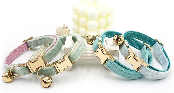 Personalized Cat Collar with Bells,Velvet Customized Small Cat Collar with Name Tag,Pet Collar with Name Phone Number Engraved ID Tags for Boy and Girl Kitten Cats (Mist Blue)